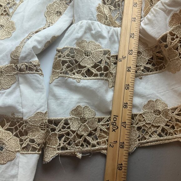 Antica Sartoria By Giacomo White Metallic Gold Lace Tunic Babydoll Short Dress - Picture 10 of 13